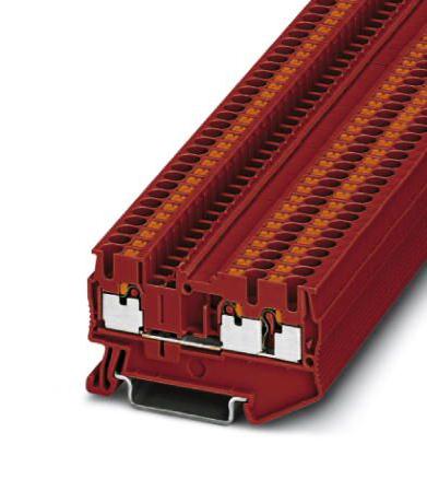 PT 2,5-TWIN RD DINRAIL TERMINAL BLOCK, 3WAY, 12AWG, RED PHOENIX CONTACT