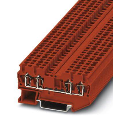 ST 2,5-QUATTRO RD DINRAIL TERMINAL BLOCK, 4WAY, 12AWG, RED PHOENIX CONTACT