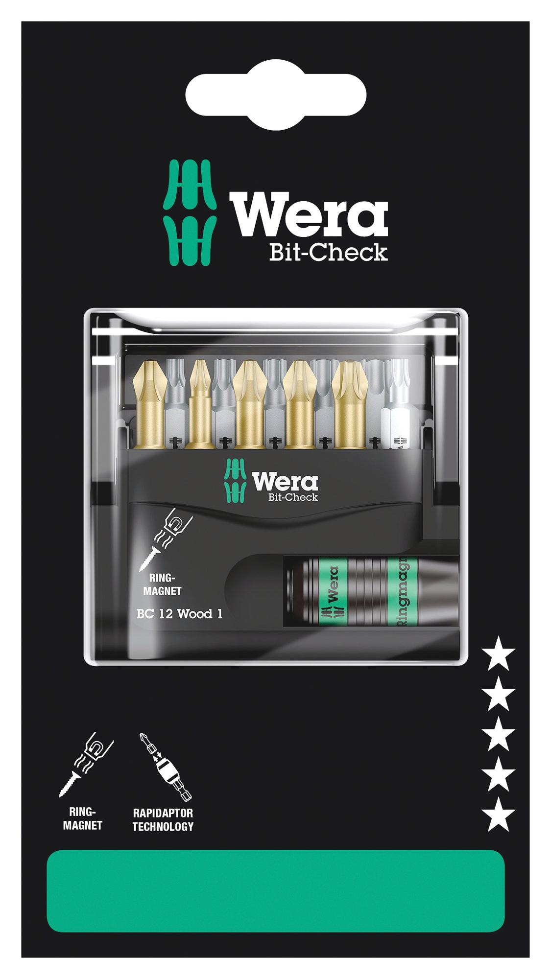 BIT-CHECK 12 WOOD 1 SB HEX BIT SET, 12PC WERA