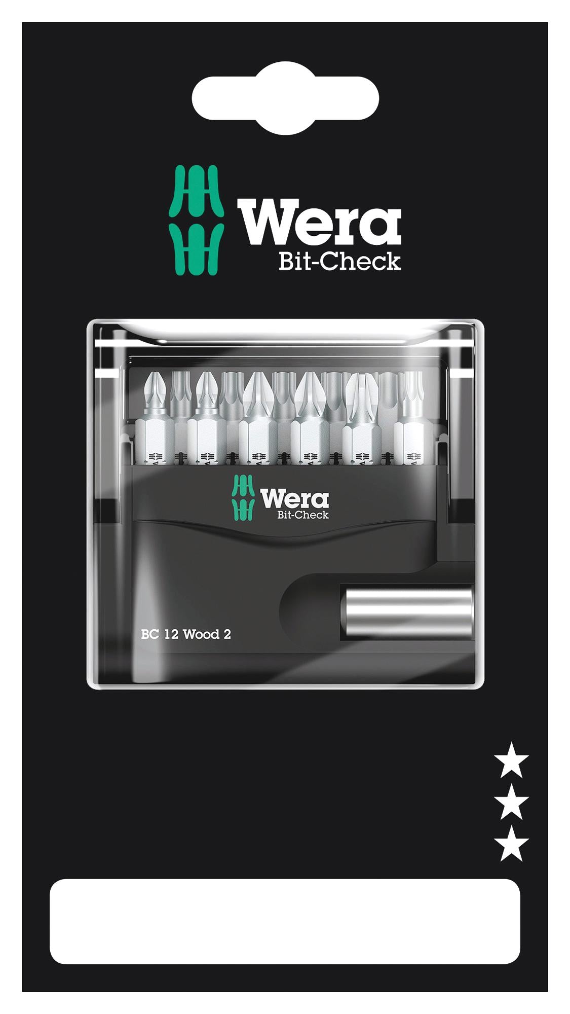 BIT-CHECK 12 WOOD 2 SB HEX BIT SET, 12PC WERA