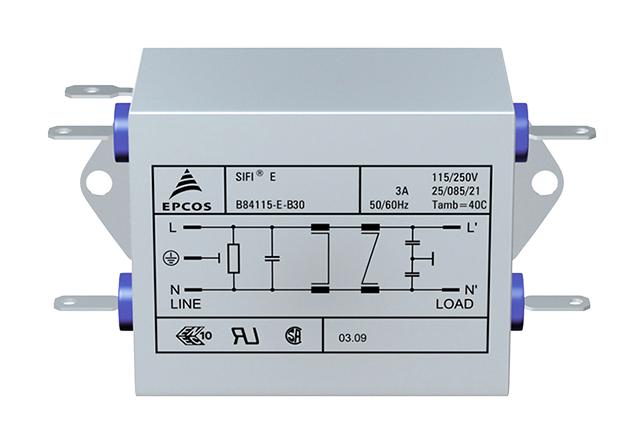 B84115E0000B030 POWER LINE FILTER, STANDARD, 3A, 250V EPCOS