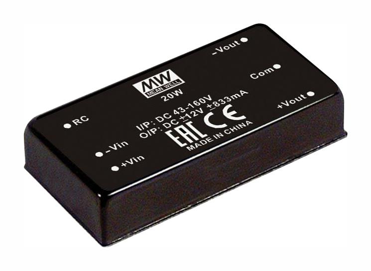 RDDW20G-15 DC-DC CONVERTER, 2 O/P, 20W MEAN WELL