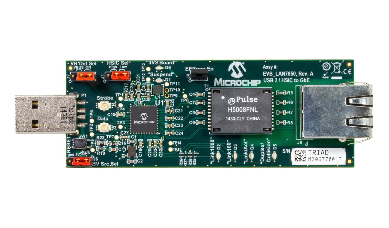 EVB-LAN7850 EVAL BOARD, USB TO ETHERNET CONTROLLER MICROCHIP