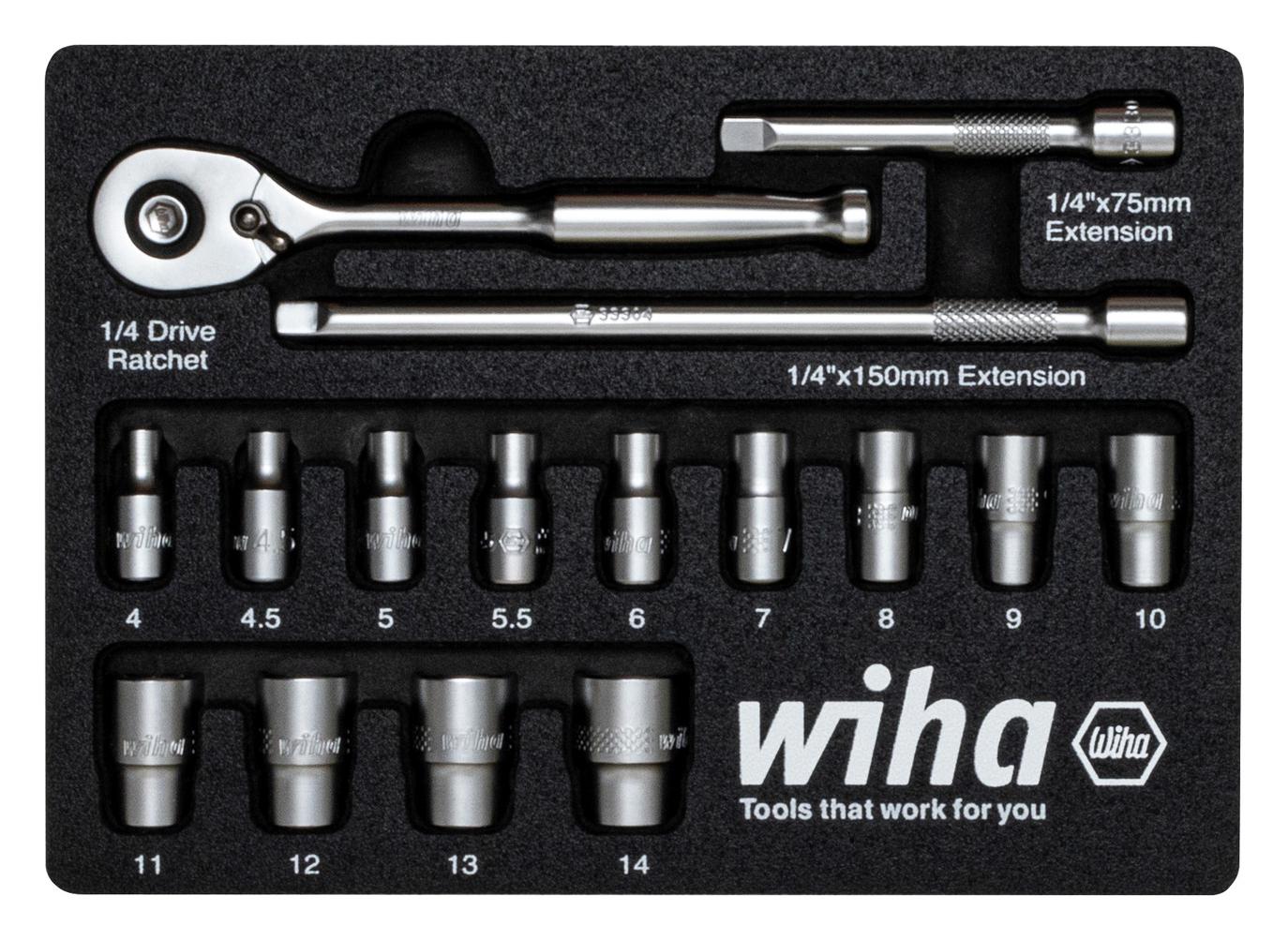 44683 RATCHET WRENCH SET, 1/4", 17PC WIHA