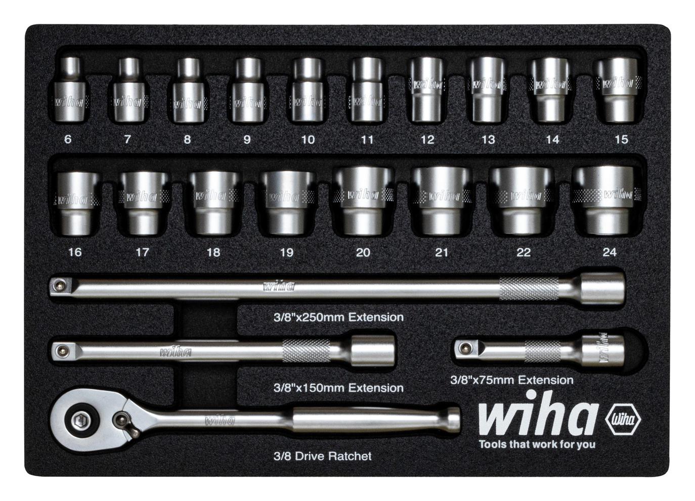 44708 RATCHET WRENCH SET, 3/8", 23PC WIHA