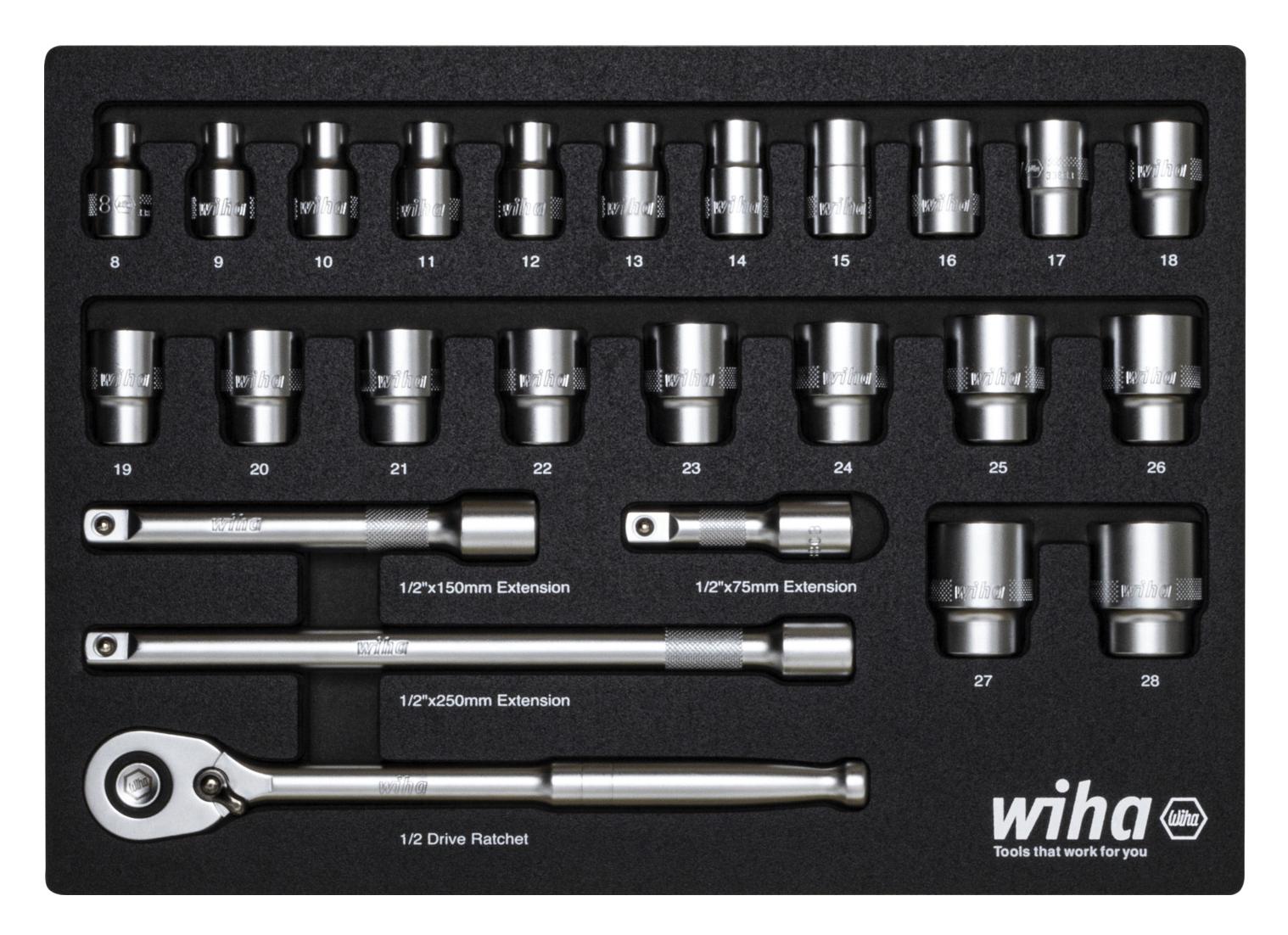 44740 RATCHET WRENCH SET, 1/2", 26PC WIHA