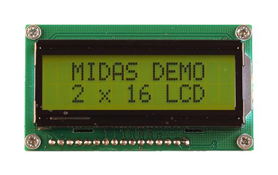 MC21605H6W-SPTLY3.3-V2 LCD DISPLAY, COB, 16 X 2, STN, 3.3V MIDAS