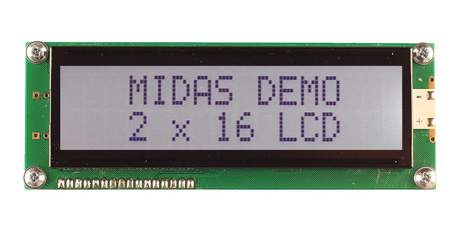 MC21609AB6W-FPTLW3.3-V2 LCD DISPLAY, COB, 16 X 2, FSTN, 3.3V MIDAS