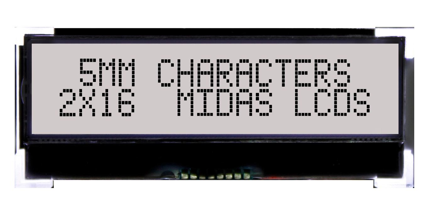 MCCOG21605D6W-FPTI LCD DISPLAY, COG, 16 X 2, FSTN, 5V MIDAS