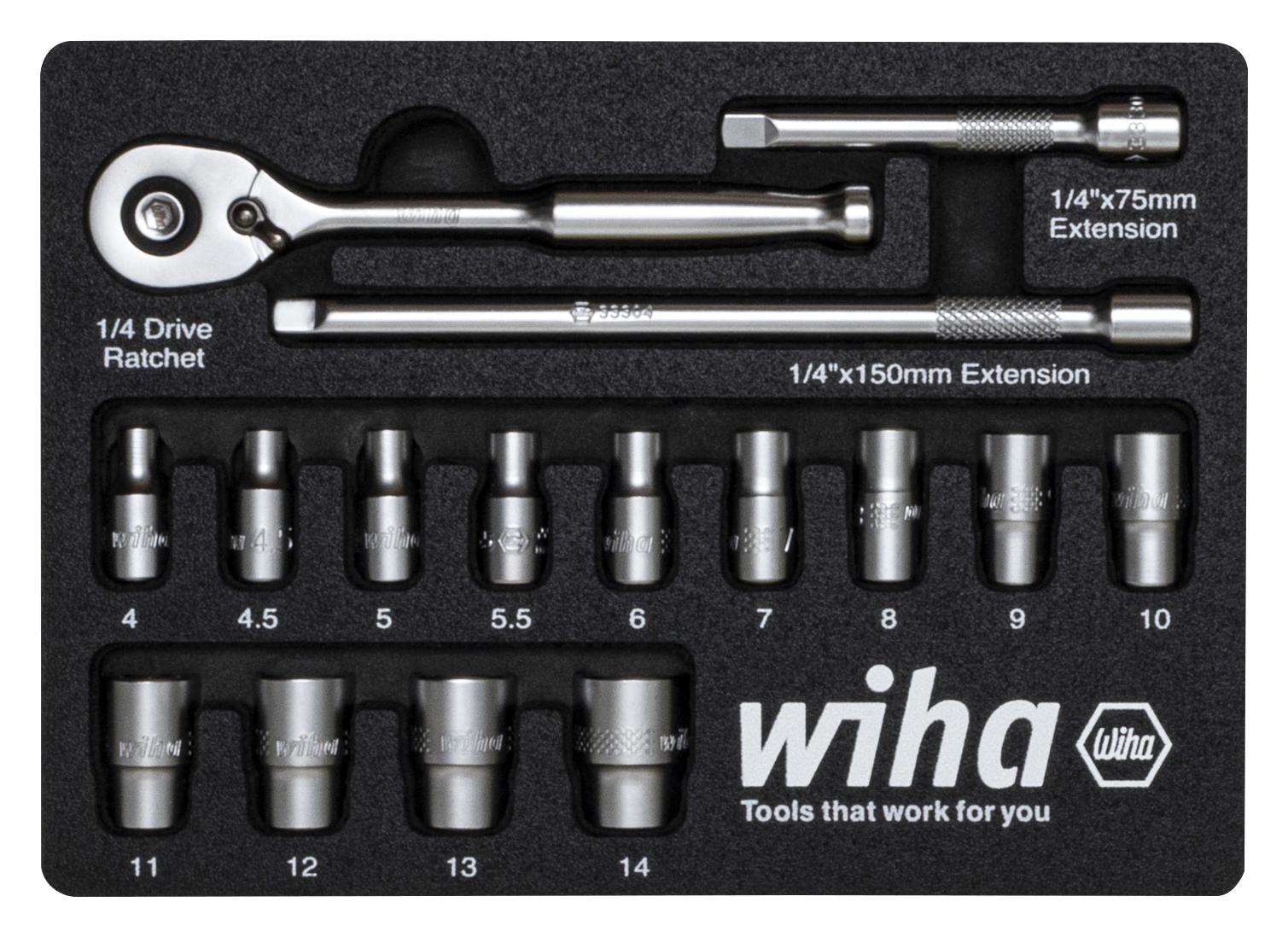 44683 RATCHET WRENCH SET, 1/4", 17PC WIHA