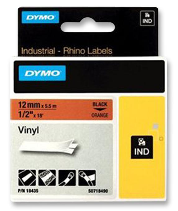 18435 TAPE, PERM, VINYL, 12MMX5.5M, ORANGE DYMO