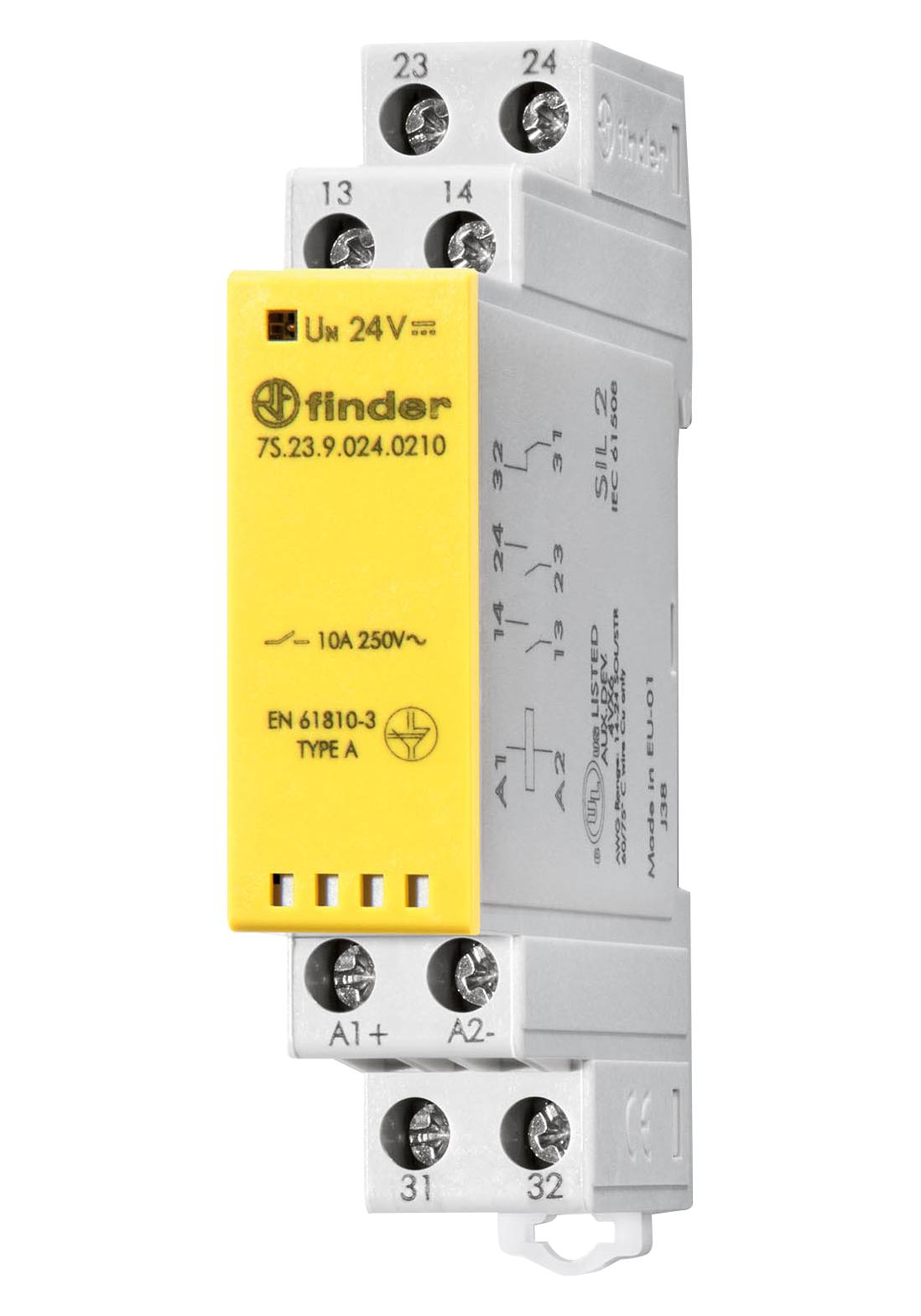 FINDER Power - General Purpose 7S.23.9.024.0210 POWER RELAY, DPST-NO/SPST-NC, 10A, 250V FINDER 2930801 7S.23.9.024.0210