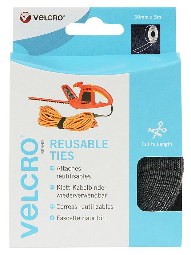 VEL-EC60254 CABLE TIE, 30MM X 5M, BLACK VELCRO