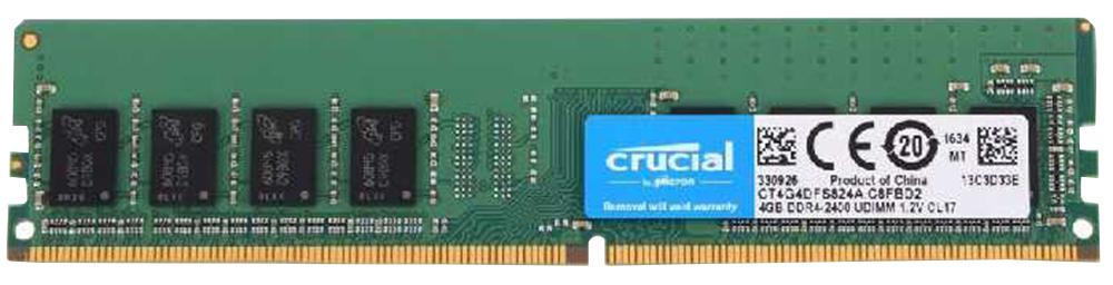 CT4G4DFS824A MEMORY, 4GB, DDR4 DIMM PC4-19200 2400MHZ CRUCIAL MEMORY