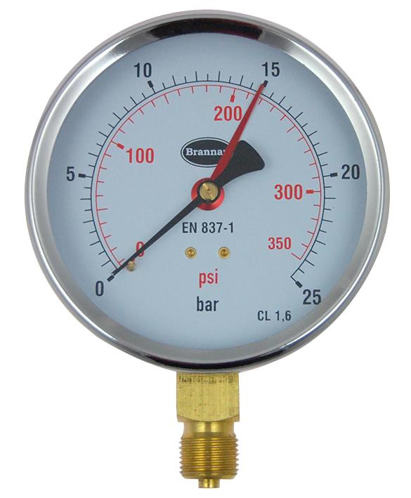 34/657/0 PRESSURE GAUGE, DIAL, 0 TO 25 BAR BRANNAN