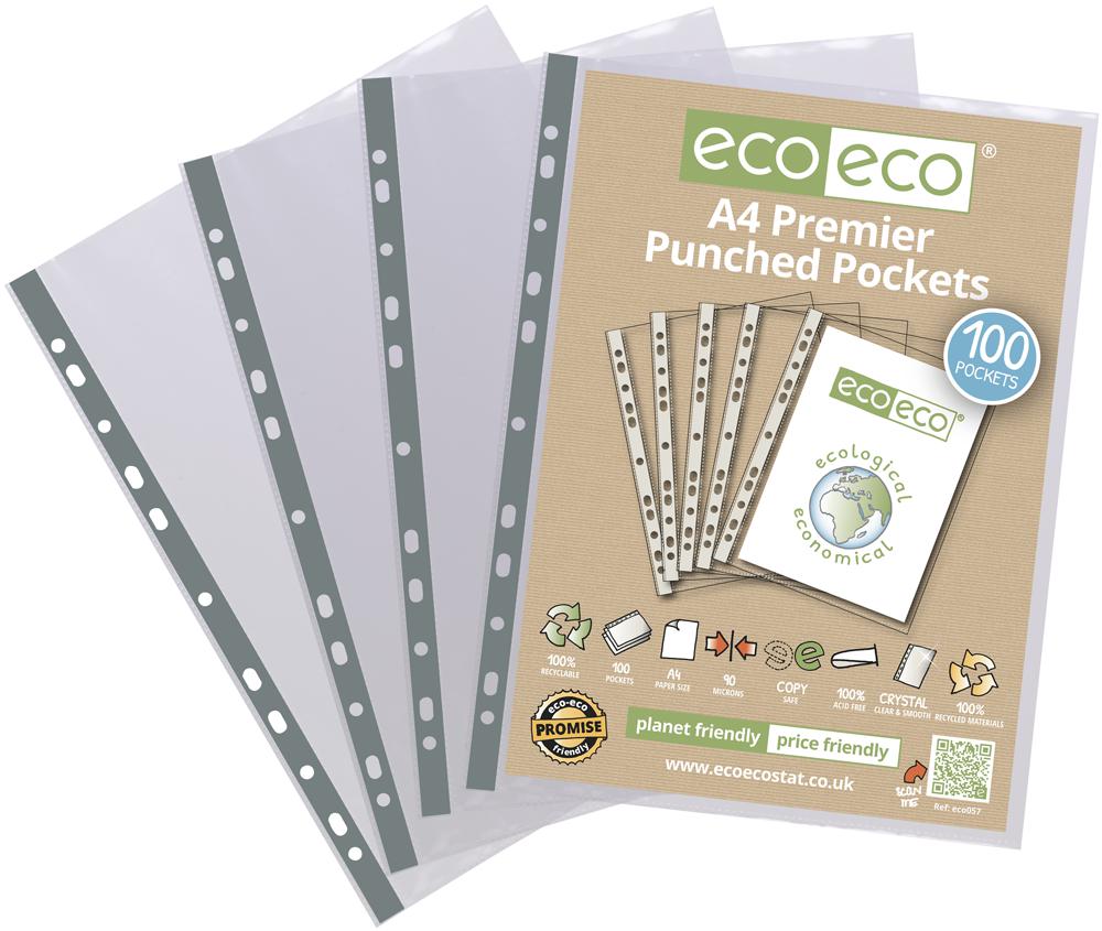 ECO057 A4 BAG 100 PREMIER PUNCHED POCKETS,PK100 ECO-ECO