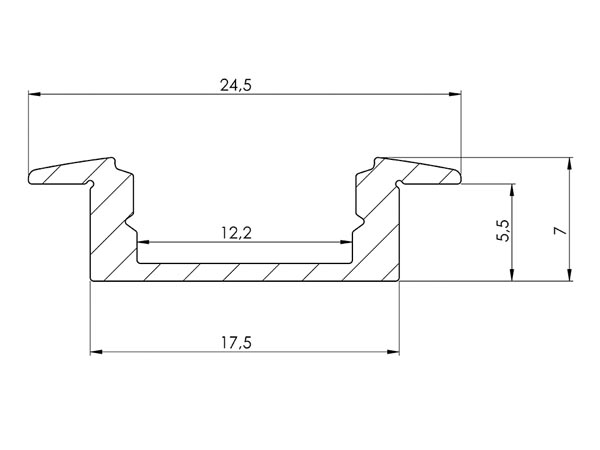 AL-RSL7-2 RECESSED SLIMLINE 7 mm - ALUMINIUM-INBOUWPROFIEL VOOR LEDSTRIP - ZILVER - 2 m