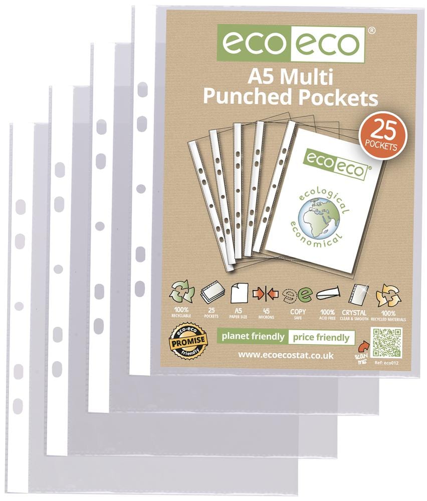 ECO-ECO Files and Filing ECO012 A5 BAG 25 MULTI PUNCHED POCKETS, PK25 ECO-ECO 3701846 ECO012