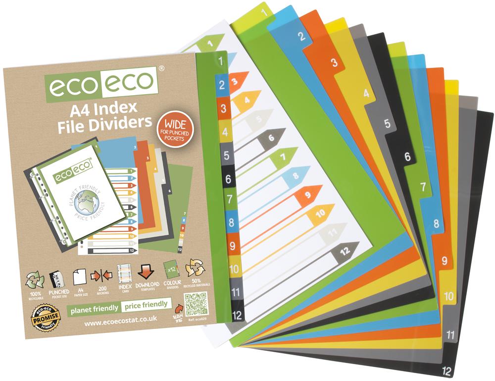 ECO-ECO Files and Filing ECO029 A4 SET 12 WIDE INDEX DIVIDERS ECO-ECO 3701853 ECO029