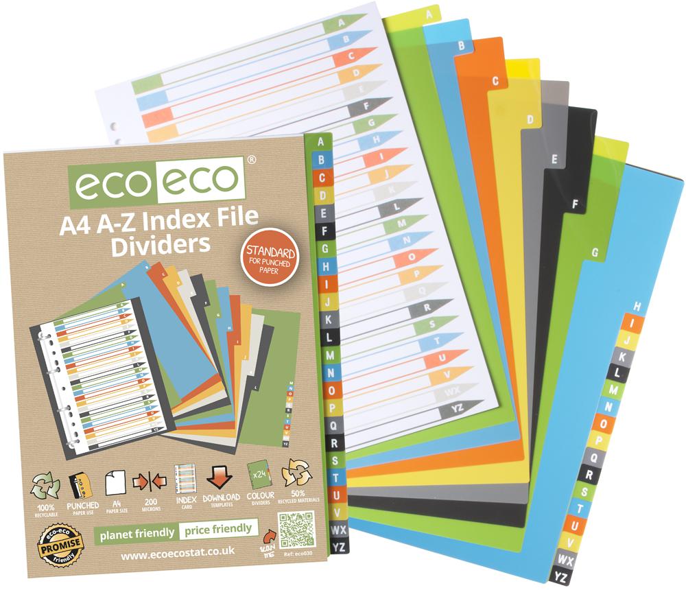 ECO-ECO Files and Filing ECO030 A4 SET 24 A-Z INDEX FILE DIVIDERS ECO-ECO 3701854 ECO030