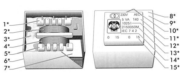 2060050M INGEGOTEN TRANSFORMATOR 5VA  2 x 6V / 2 x 0.417A