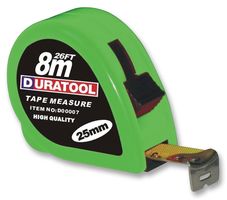 D00007 - Tape Measure, Manual, Blade Lock, Green, 25mm x 8m - DURATOOL