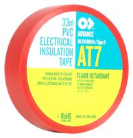 AT7 RED 33M X 19MM - Electrical Insulation Tape, PVC (Polyvinyl Chloride), Red, 19 mm x 33 m - ADVANCE TAPES