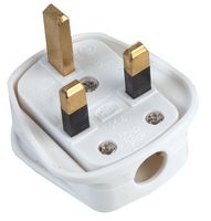 9518 3A WHITE - Power Entry Connector, UK Mains Plug, 3 A, White, Nylon (Polyamide) Body, 240 V - PRO ELEC