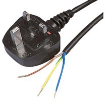 PE01027 - Mains Power Cord, With 5A Fuse, Mains Plug, UK to Free End, 3 m, 13 A, 240 VAC, Black - PRO ELEC