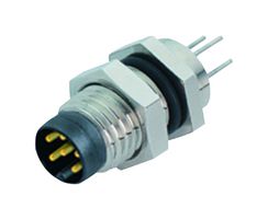 09-3391-81-04 - Sensor Connector, 768/718 Series, M8, Male, 4 Positions, PCB Pin, Straight Panel Mount - BINDER