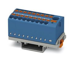 PTFIX 6/18X2,5-NS35 BU - Panel Mount Barrier Terminal Block, Blue, 24 A, 690 V, 19 Pole, Push In, 12 AWG - PHOENIX CONTACT