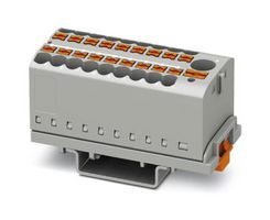 PTFIX 6/18X2,5-NS35 GY - Panel Mount Barrier Terminal Block, Grey, 24 A, 690 V, 19 Pole, Push In, 12 AWG - PHOENIX CONTACT