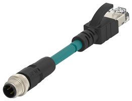 TCD1473A201-003 - Sensor Cable, D-Code, M12 Plug, RJ45 Plug, 4 Positions, 1.5 m, 4.9 ft - TE CONNECTIVITY