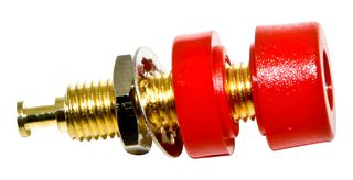 BU-P2854-2 - Banana Test Connector, Jack, Panel Mount, 15 A, 2 kV, Gold Plated Contacts, Red - MUELLER ELECTRIC