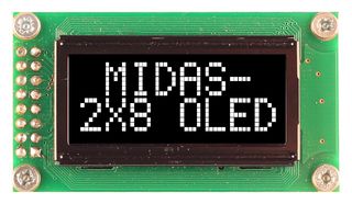 MCOB20805AV-EWS - Alphanumeric OLED, 8 x 2, White on Black, 5V, SPI, English, Euro, Japanese, 5.56 mm - MIDAS