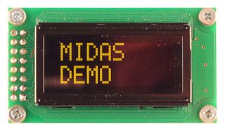 MCOB20805AV-EYS - Alphanumeric OLED, 8 x 2, Yellow on Black, 5V, SPI, English, Euro, Japanese, 5.56 mm - MIDAS