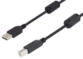 U2A00002-05M - USB Cable, Type A Plug to Type B Plug, 500 mm, 19.7 ", USB 2.0, Black - L-COM
