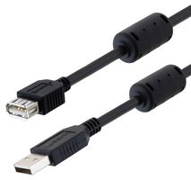 U2A00017-3M - USB Cable, Type A Plug to Type A Receptacle, 3 m, 9.8 ft, USB 2.0, Black - L-COM
