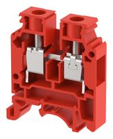 KUT10N / RED - DIN Rail Mount Terminal Block, Feed Thru, 2 Ways, 16 AWG, 6 AWG, 10 mm², Screw, 63 A - ELKAY