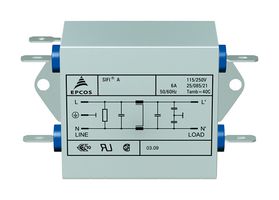 B84111A0000A060 - Power Line Filter, General Purpose, 250 V, 6 A, Single Phase, 1 Stage, Chassis Mount - EPCOS
