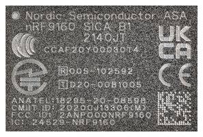 NRF9160-SICA-B1A-R - Industrial Modem, GPS, LTE-M, NB-IoT, I2C, I2S, SPI, UART, 2.2 GHz, 5.5 V Supply - NORDIC SEMICONDUCTOR