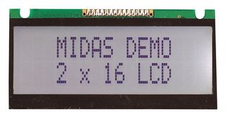 MC21605FA6WE-FPTLW - Alphanumeric LCD, 16 x 2, Black on White, 5V, Parallel, English, Euro, Transflective - MIDAS