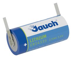 ER14335J-T - Battery, 3.6 V, 2/3AA, Lithium Thionyl Chloride, 1.65 Ah, Solder Tab, 14.5 mm - JAUCH
