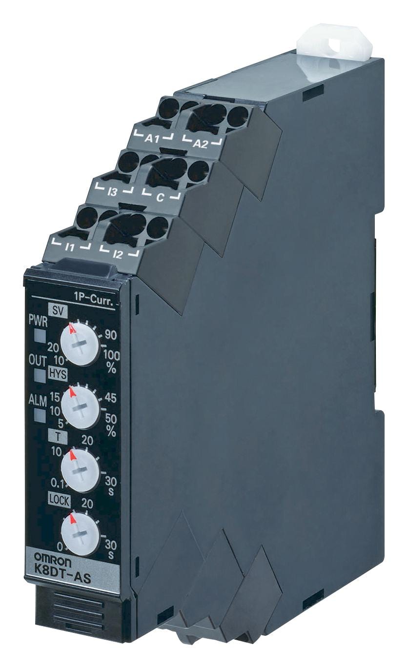 OMRON Current Sensing K8DT-AS1TD CURRENT MONITORING RLY, SPST, 24V, DIN OMRON 2578884 K8DT-AS1TD