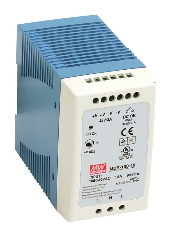 MEAN WELL DIN Rail Mount MDR-100-48 POWER SUPPLY, AC-DC, 48V, 2A MEAN WELL 3002951 MDR-100-48