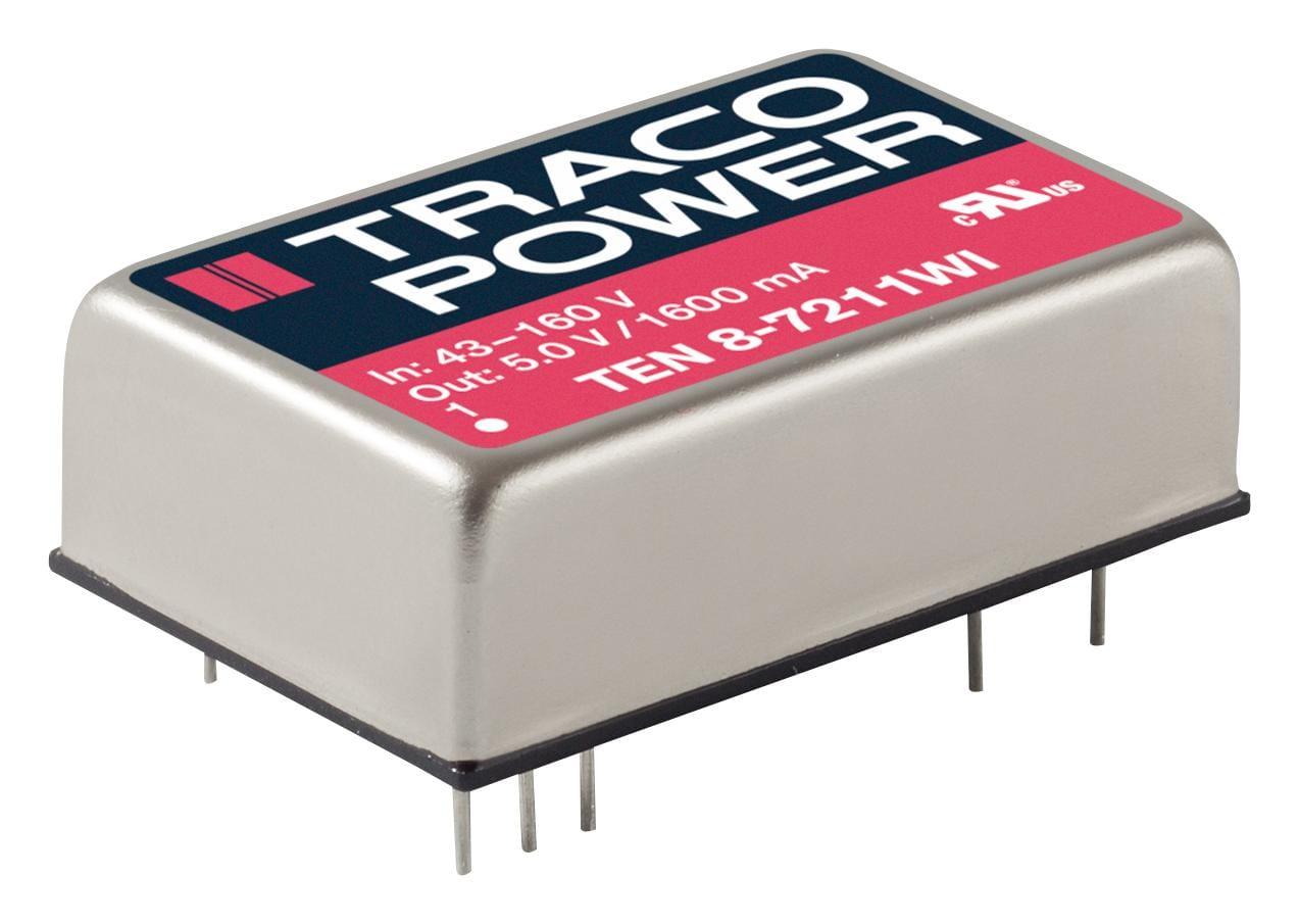 TRACO POWER Isolated Board Mount TEN 8-2421WI DC DC, WIDE IP, 8W, + -5V, 0.8A TRACO POWER 1772190 TEN 8-2421WI