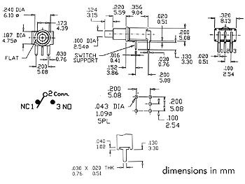 TS-22A HAAKSE HORIZONTALE SUBMINIATUUR DRUKSCHAKELAAR - SPDT ON-(ON)