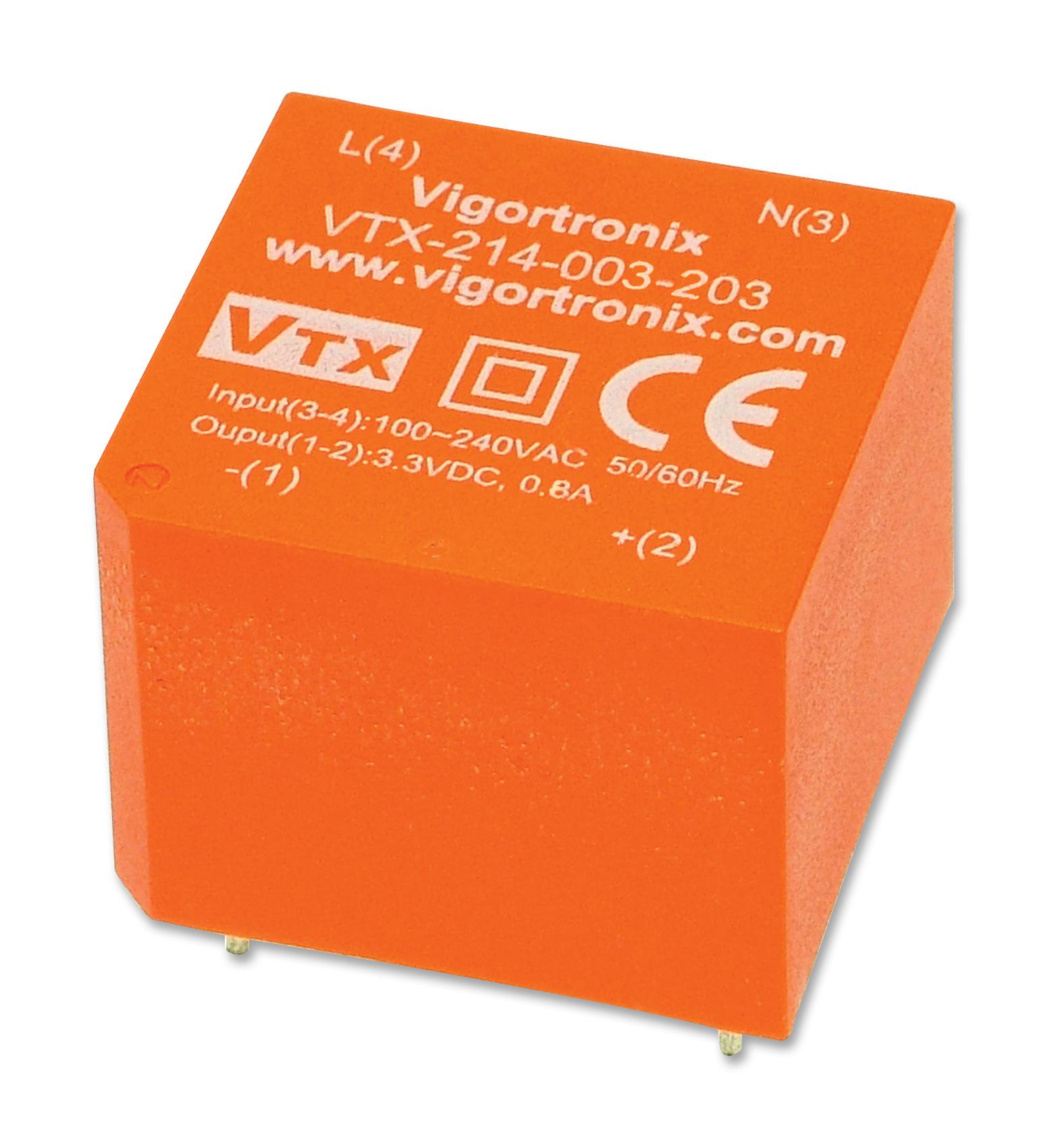 VIGORTRONIX PCB Mount - Single Ouput VTX-214-003-203 POWER SUPPLY, AC-DC, 3.3V, 0.9A VIGORTRONIX 2464655 VTX-214-003-203