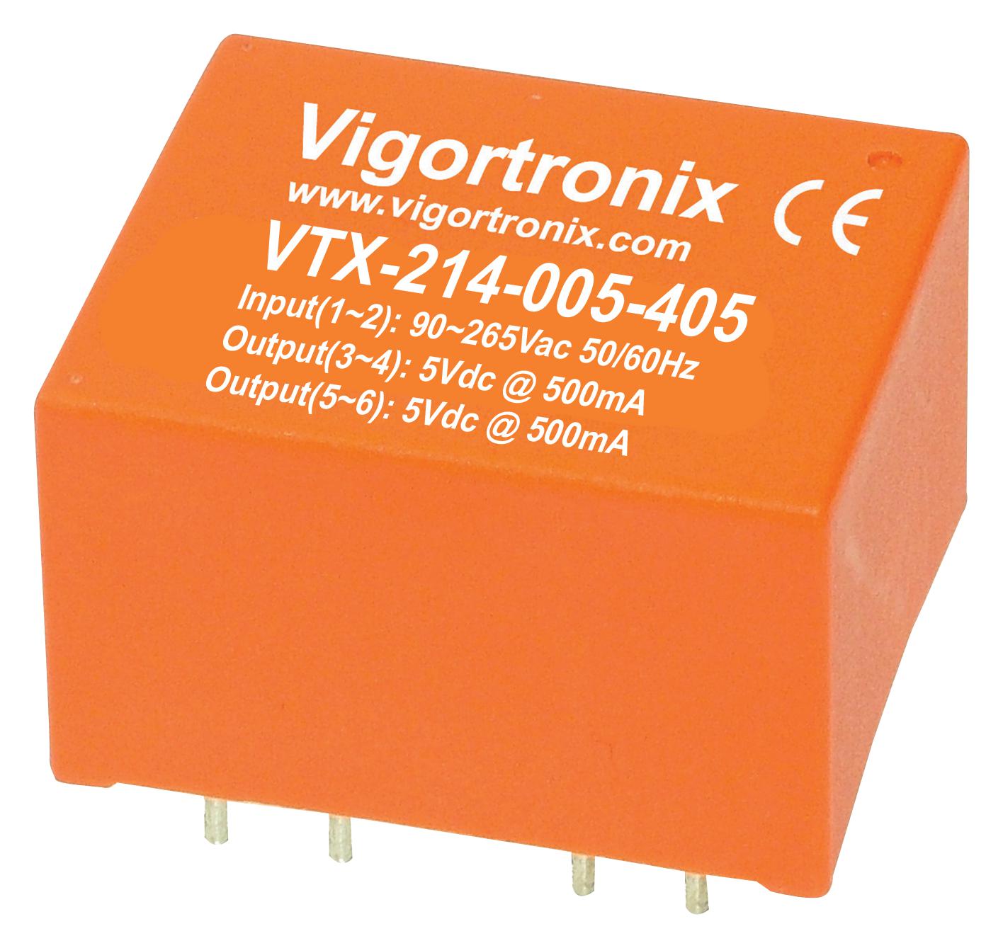 VIGORTRONIX PCB Mount - Single Ouput VTX-214-005-403 POWER SUPPLY, AC-DC, 3.3V, 0.757A VIGORTRONIX 2627167 VTX-214-005-403