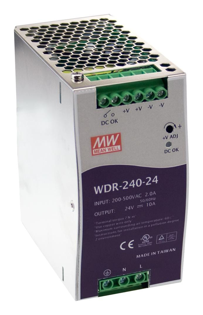 MEAN WELL DIN Rail Mount WDR-240-24 POWER SUPPLY, AC-DC, 24V, 5A MEAN WELL 2815676 WDR-240-24